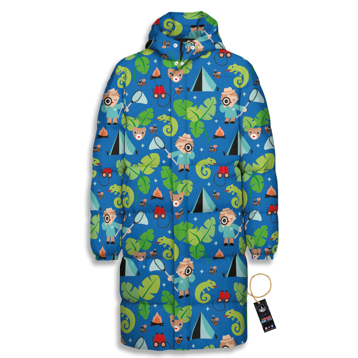 Camping Cute Print Pattern Long Down Jacket-grizzshop