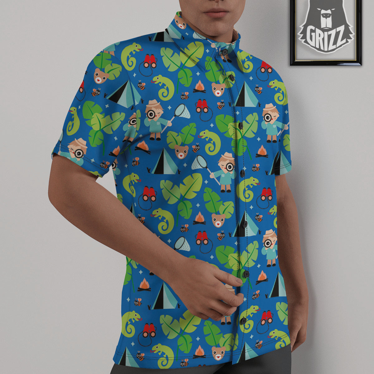 Camping Cute Print Pattern Untucked Shirts-grizzshop