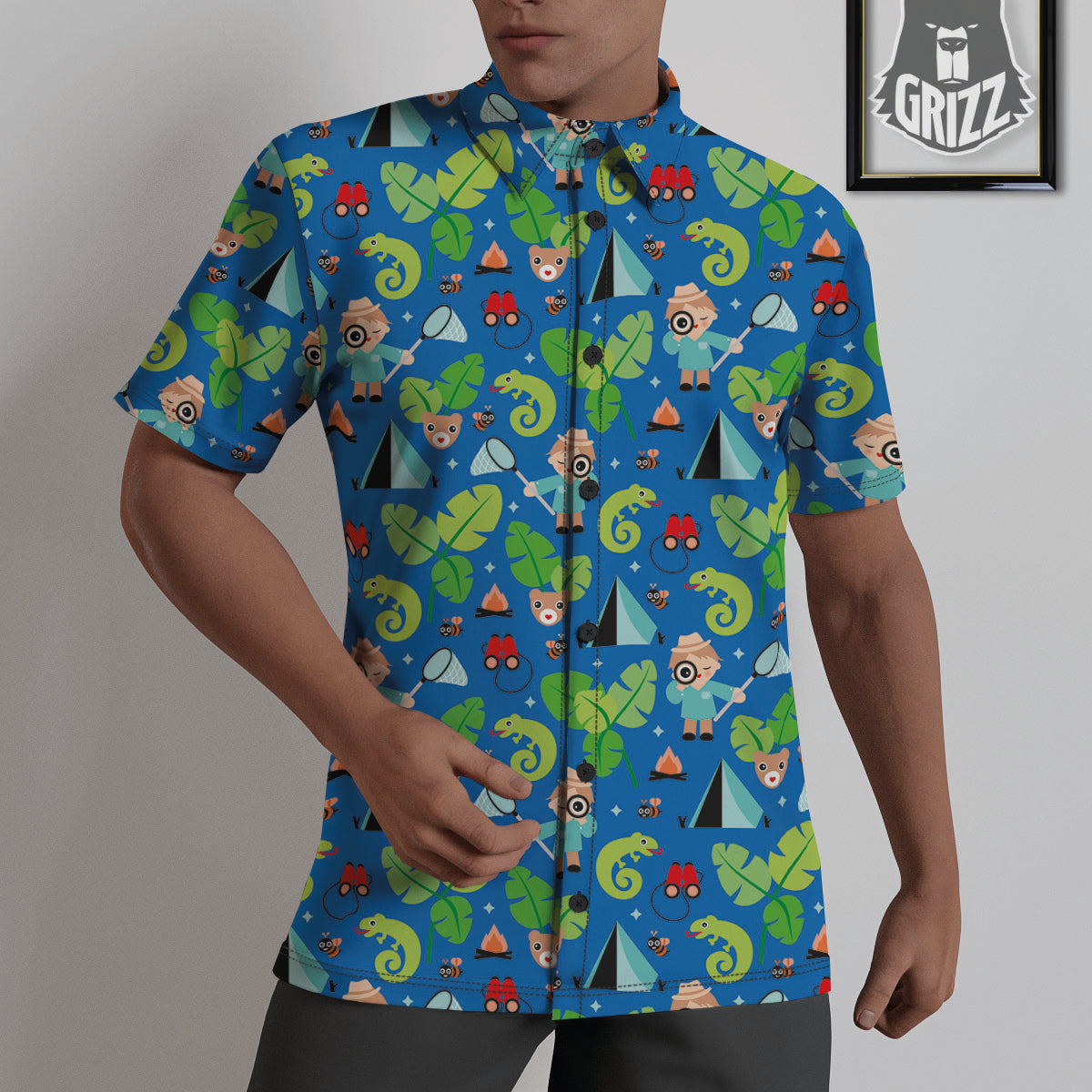 Camping Cute Print Pattern Untucked Shirts-grizzshop
