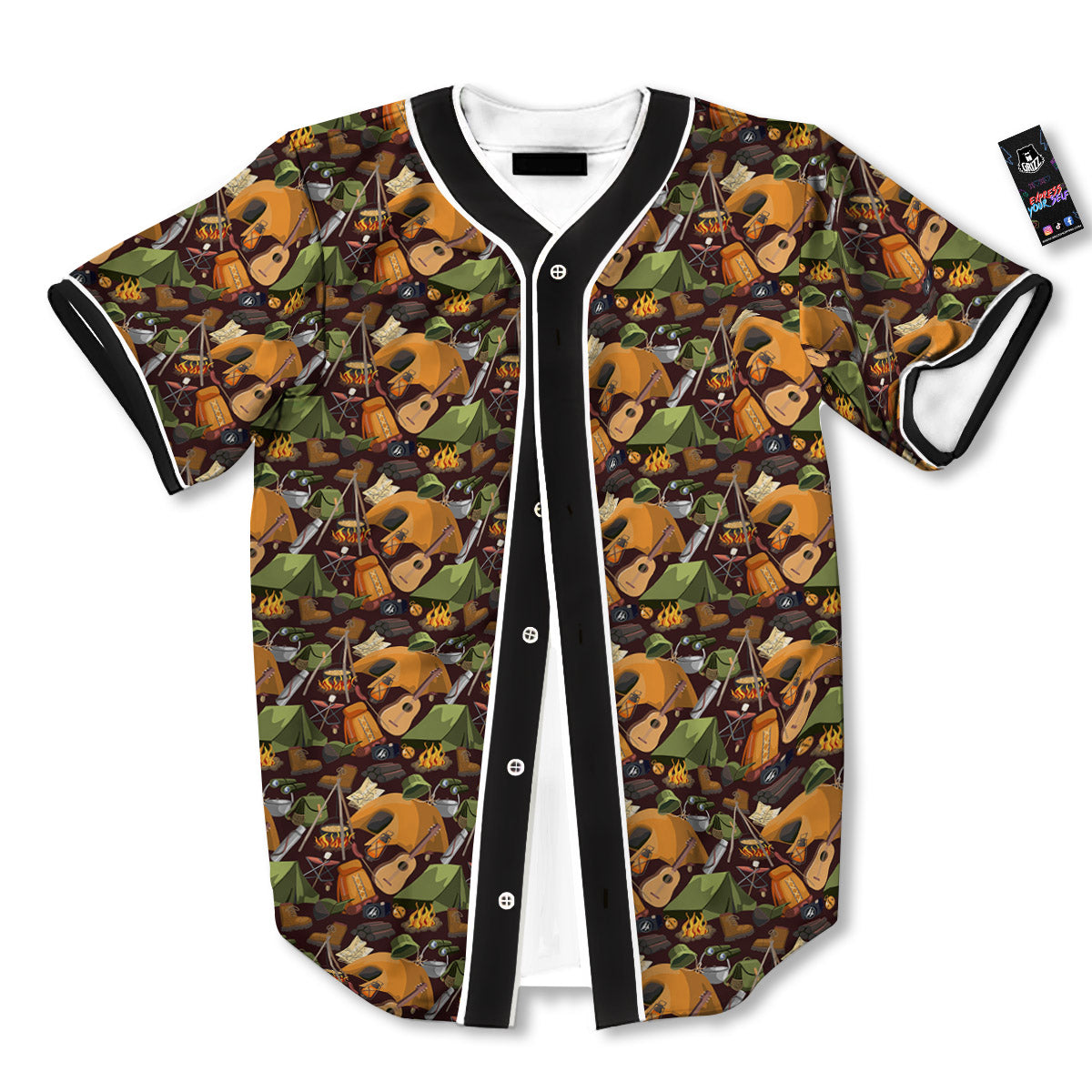 Camping Equipment Print Pattern Baseball Jersey-grizzshop