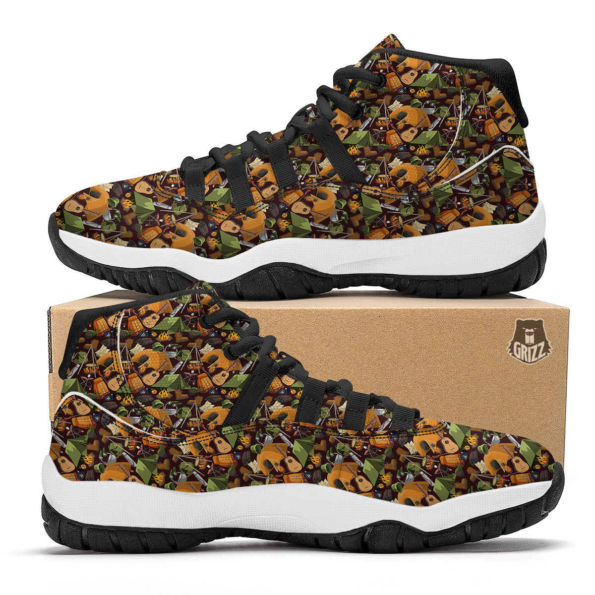 Camping Equipment Print Pattern Black Bball Shoes-grizzshop