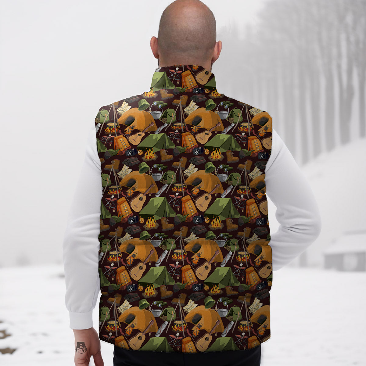 Camping Equipment Print Pattern Down Vest