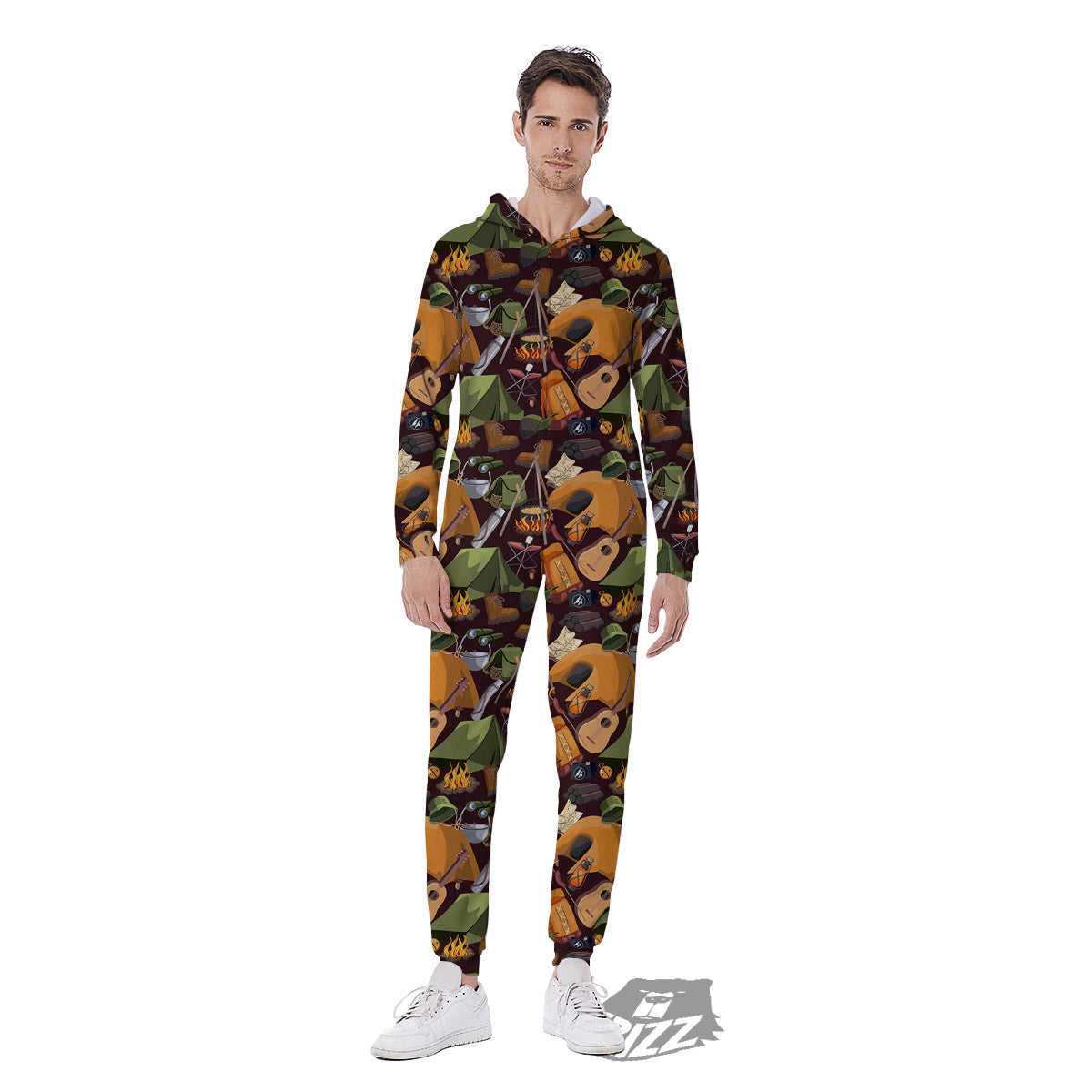 Camping Equipment Print Pattern Men's Jumpsuit-grizzshop