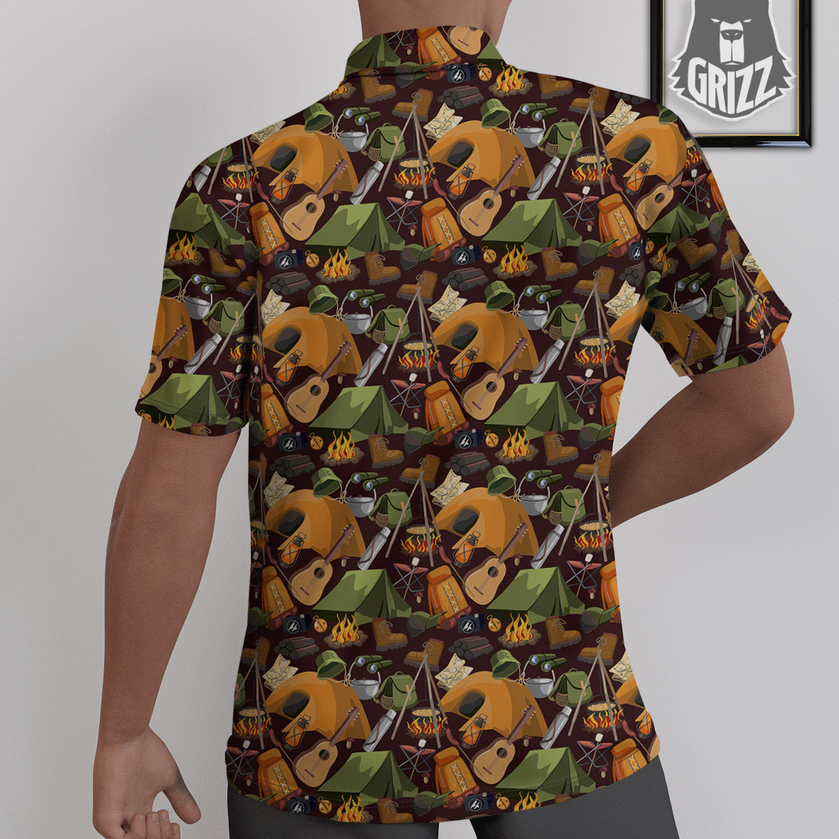 Camping Equipment Print Pattern Untucked Shirts-grizzshop