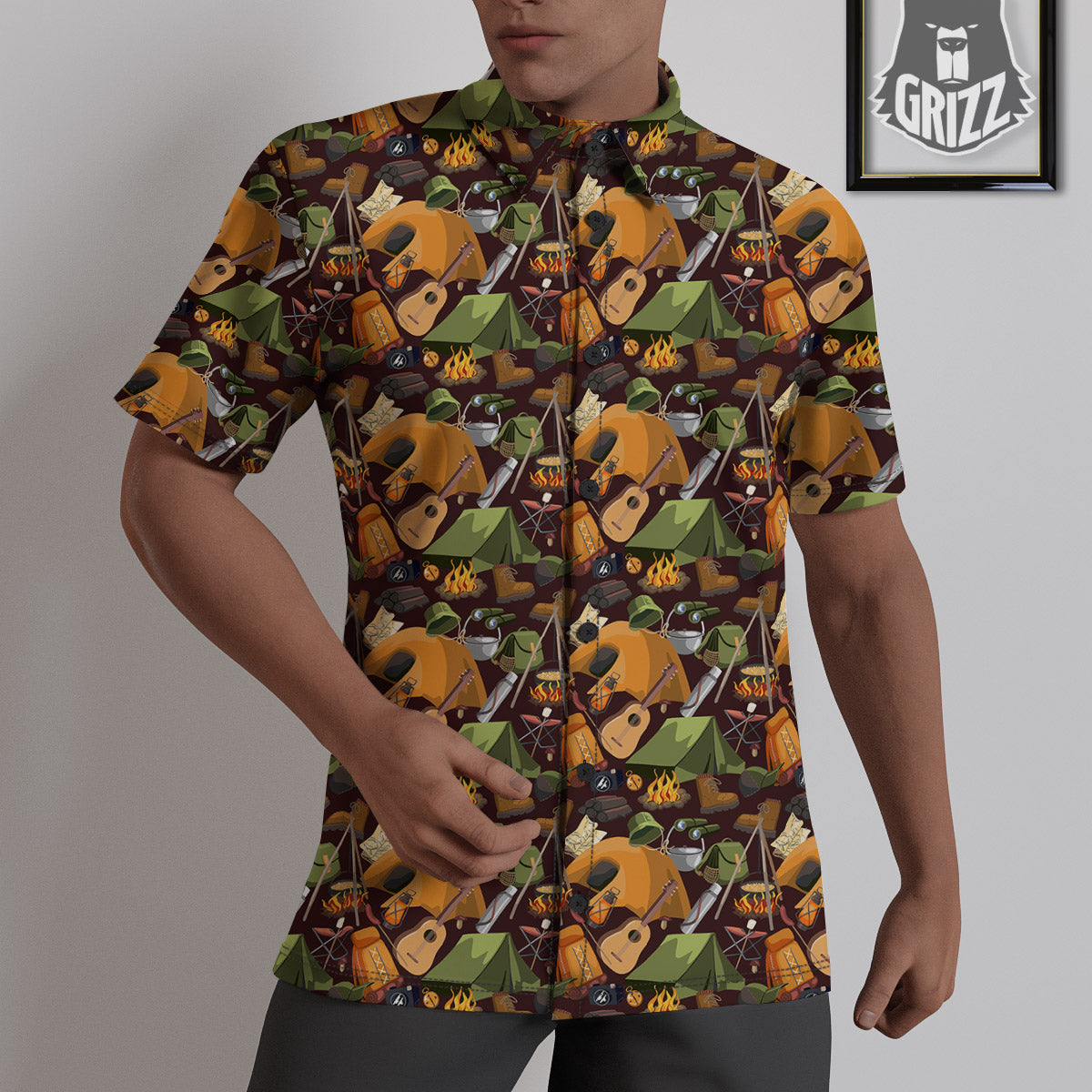 Camping Equipment Print Pattern Untucked Shirts-grizzshop