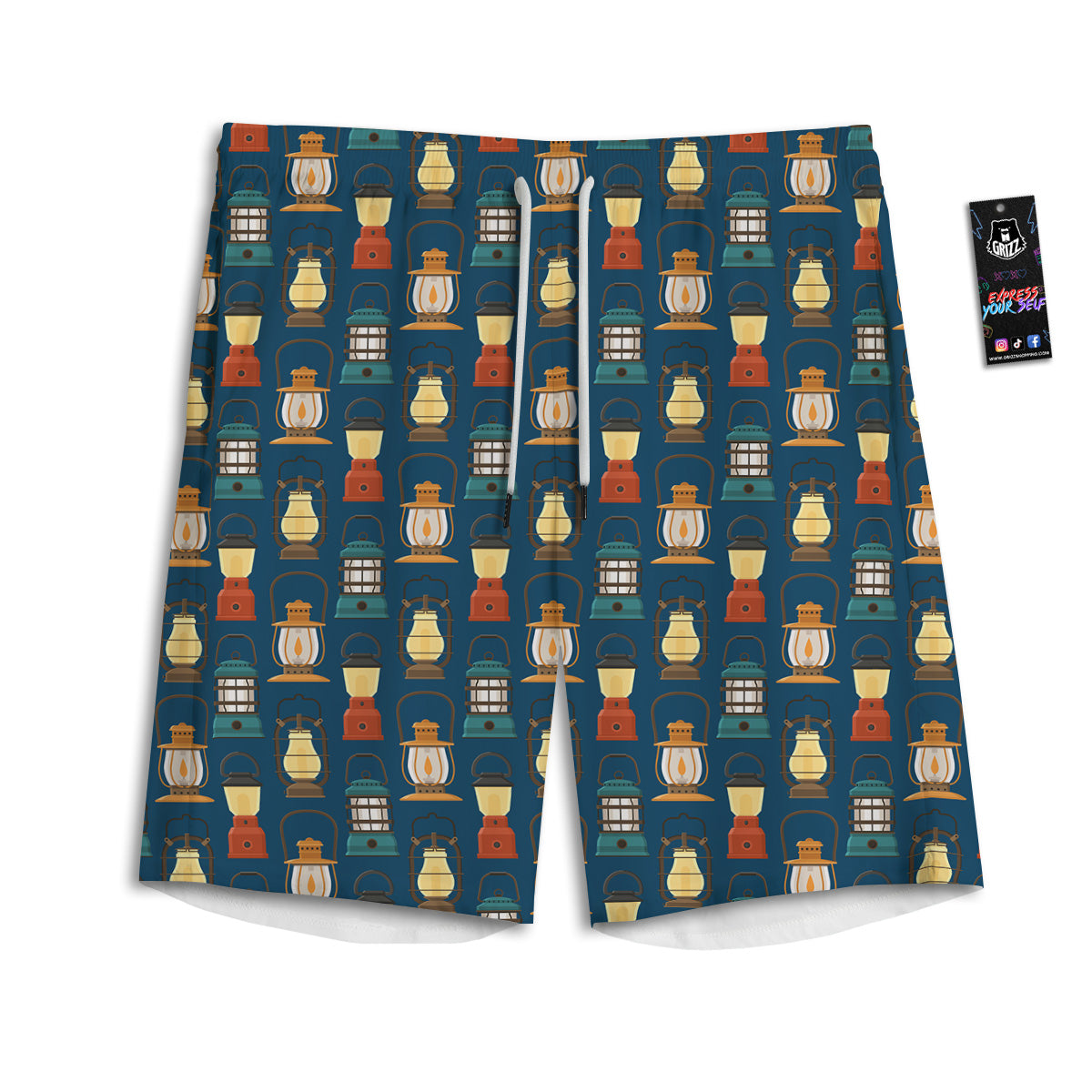Camping Lantern Vintage Print Pattern Men's Athletic Shorts