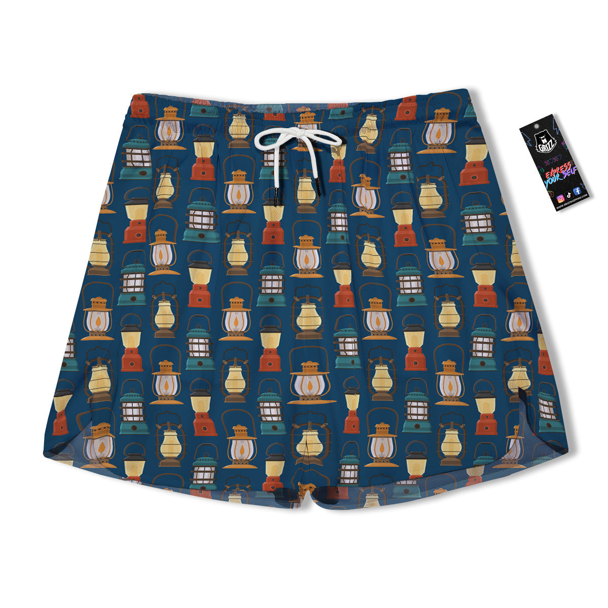 Camping Lantern Vintage Print Pattern Men's Running Shorts-grizzshop