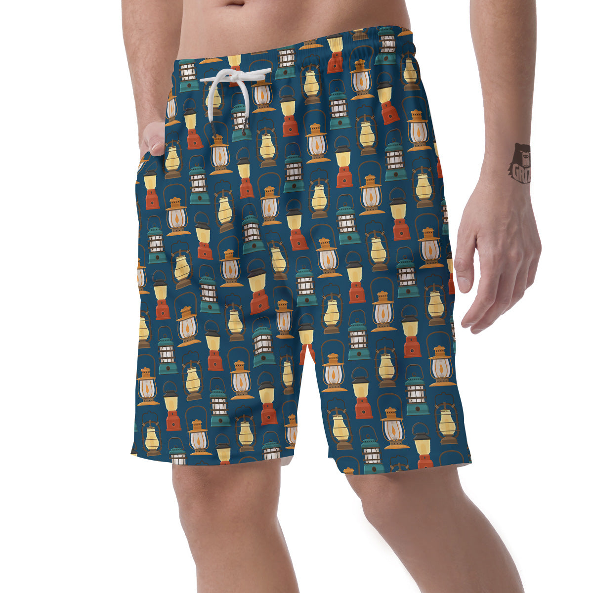 Camping Lantern Vintage Print Pattern Men's Shorts-grizzshop