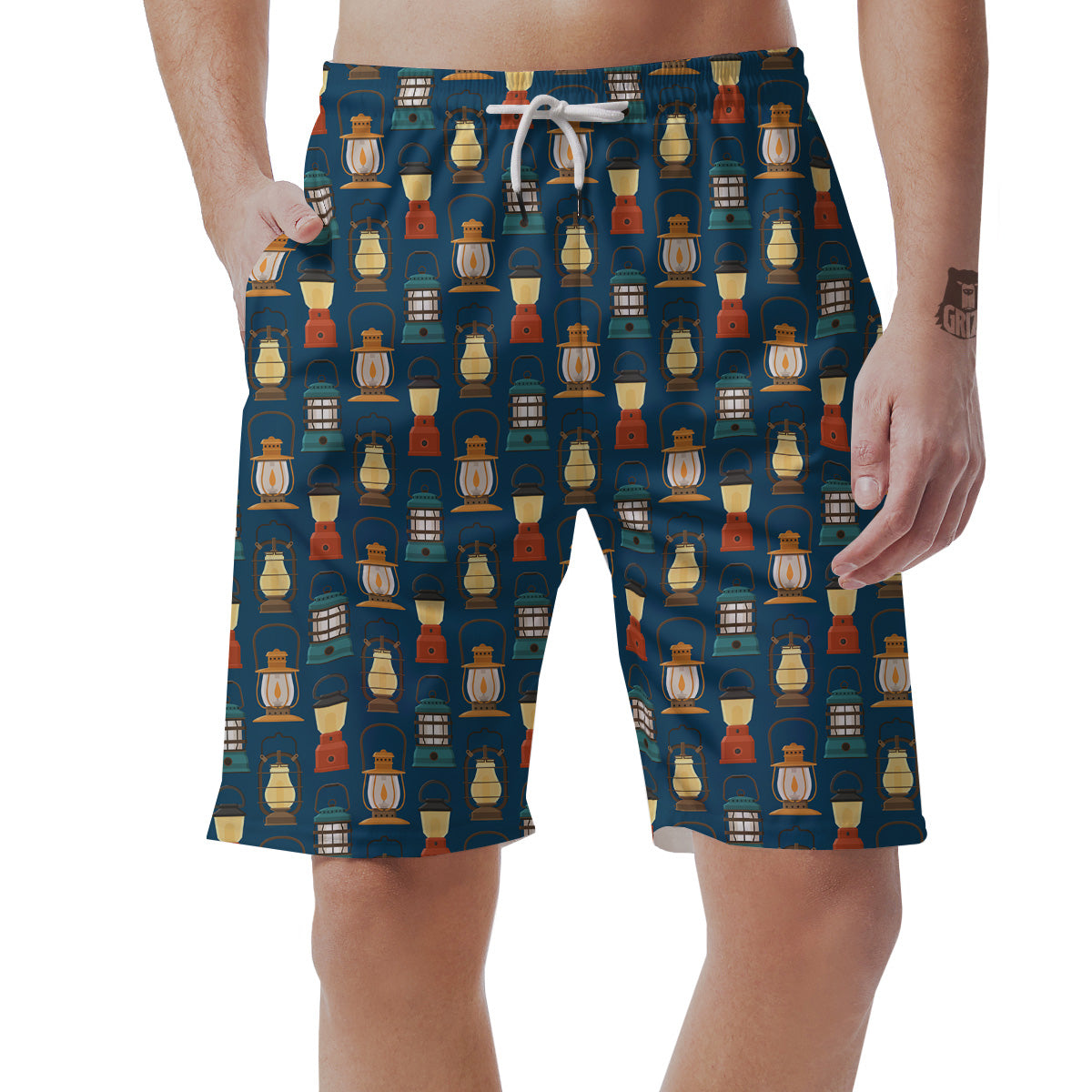 Camping Lantern Vintage Print Pattern Men's Shorts-grizzshop
