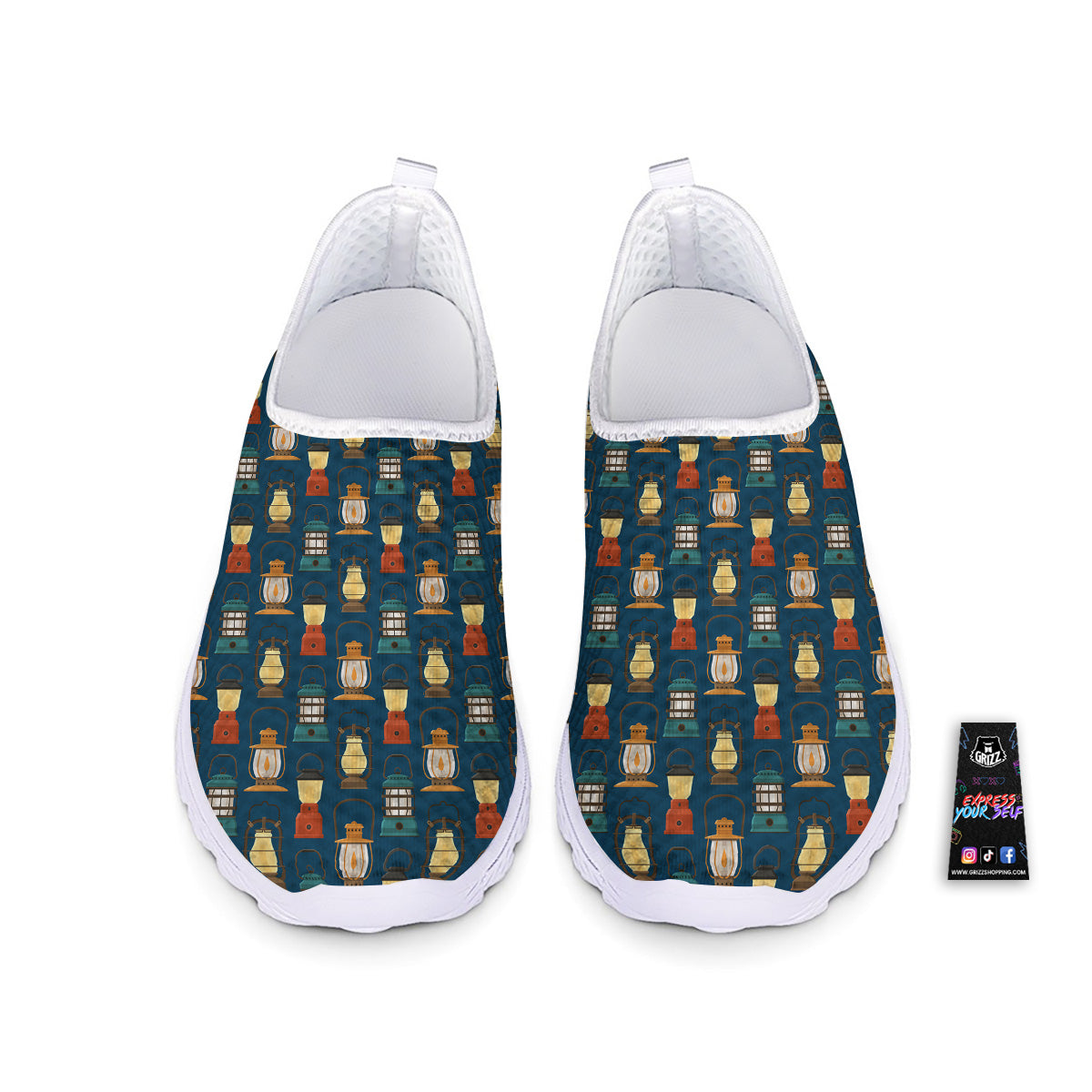 Camping Lantern Vintage Print Pattern Nurse Shoes-grizzshop
