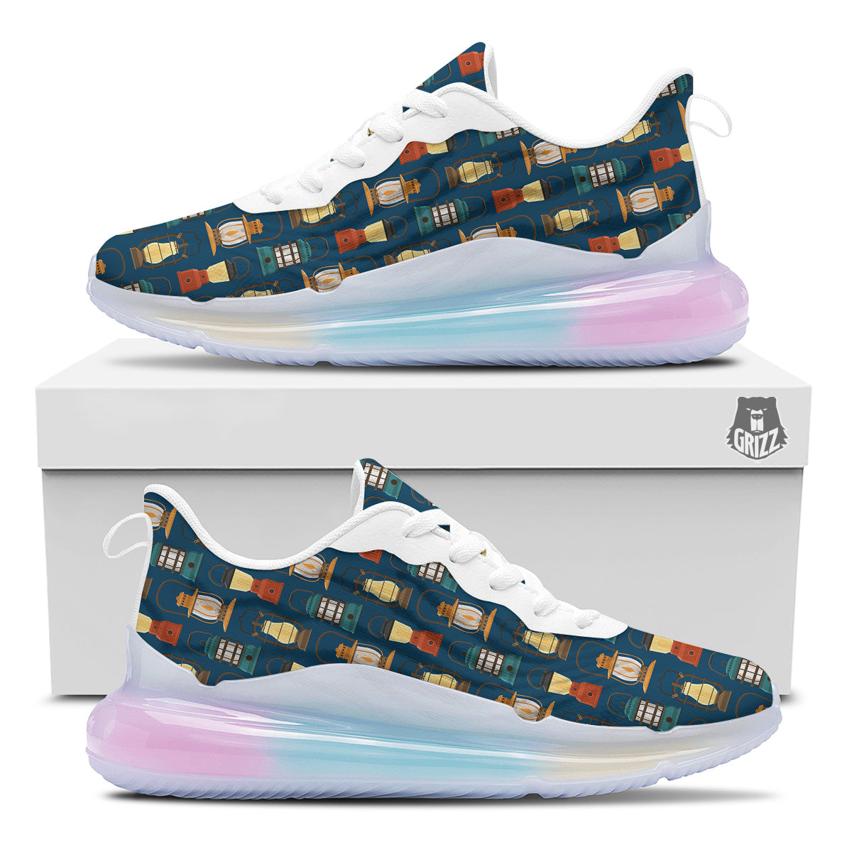 Camping Lantern Vintage Print Pattern Running Sneakers-grizzshop