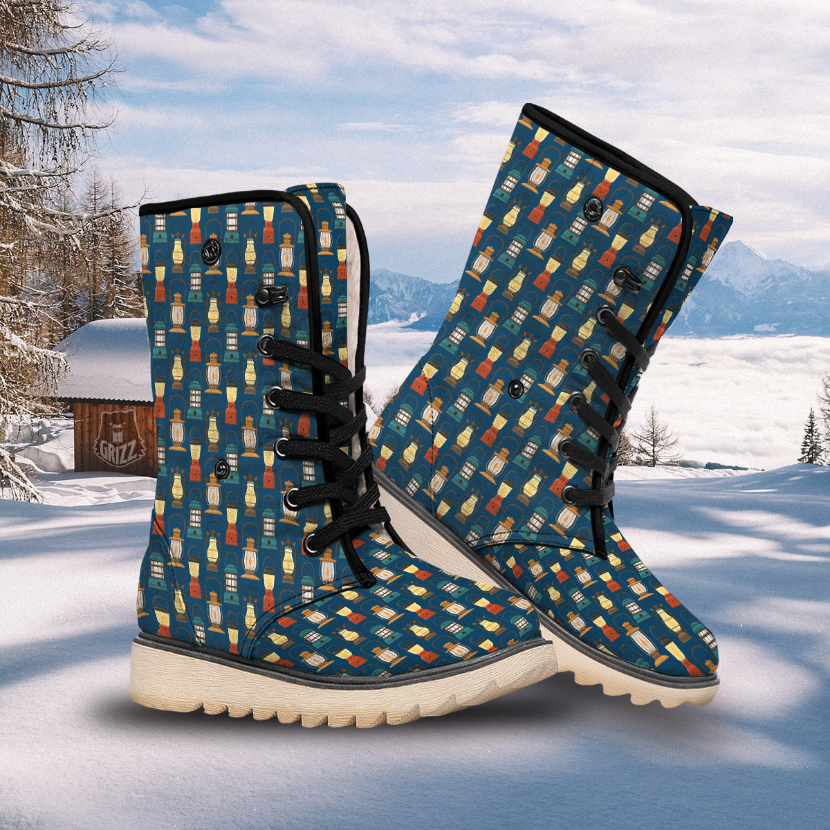 Camping Lantern Vintage Print Pattern Snow Boots-grizzshop