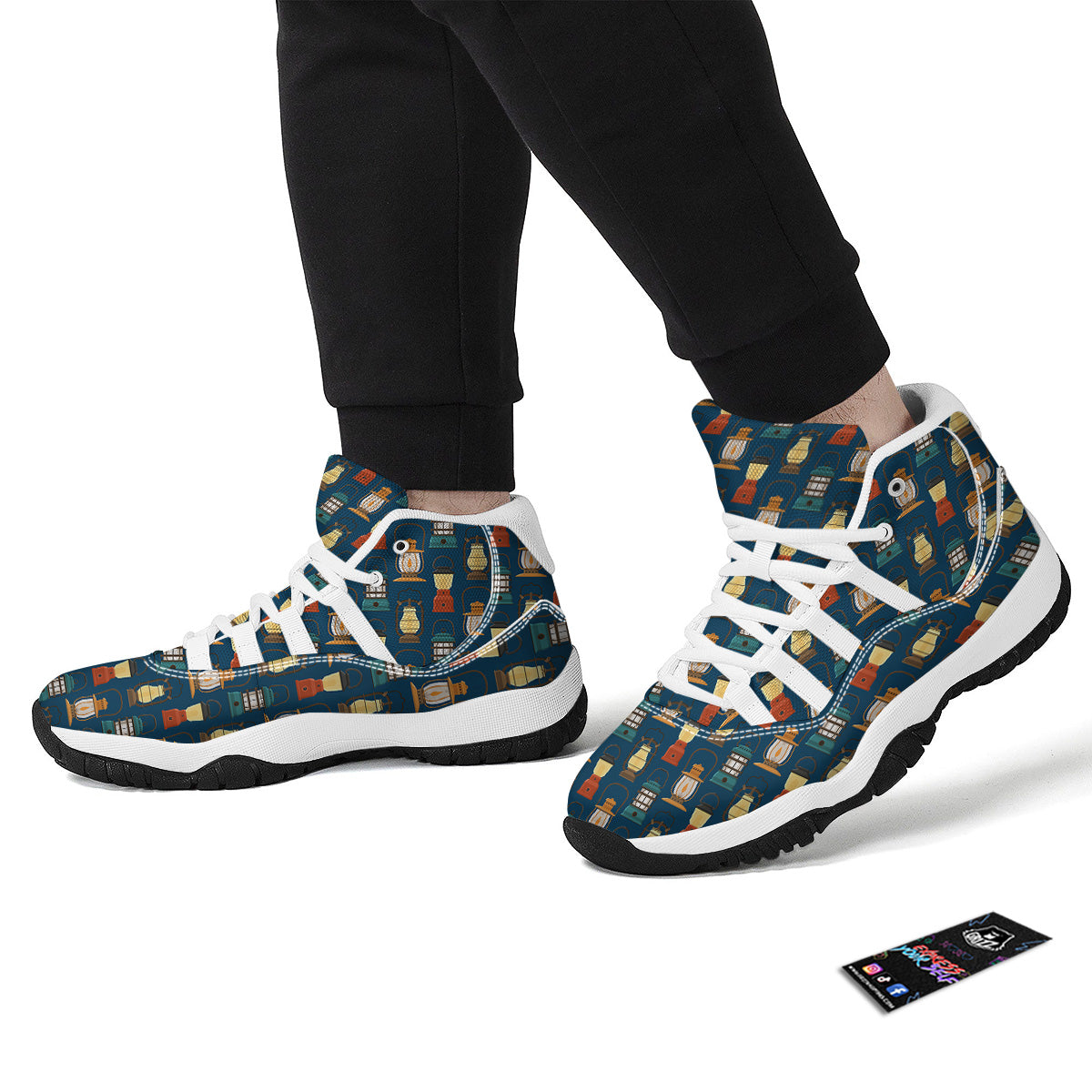 Camping Lantern Vintage Print Pattern White Bball Shoes-grizzshop
