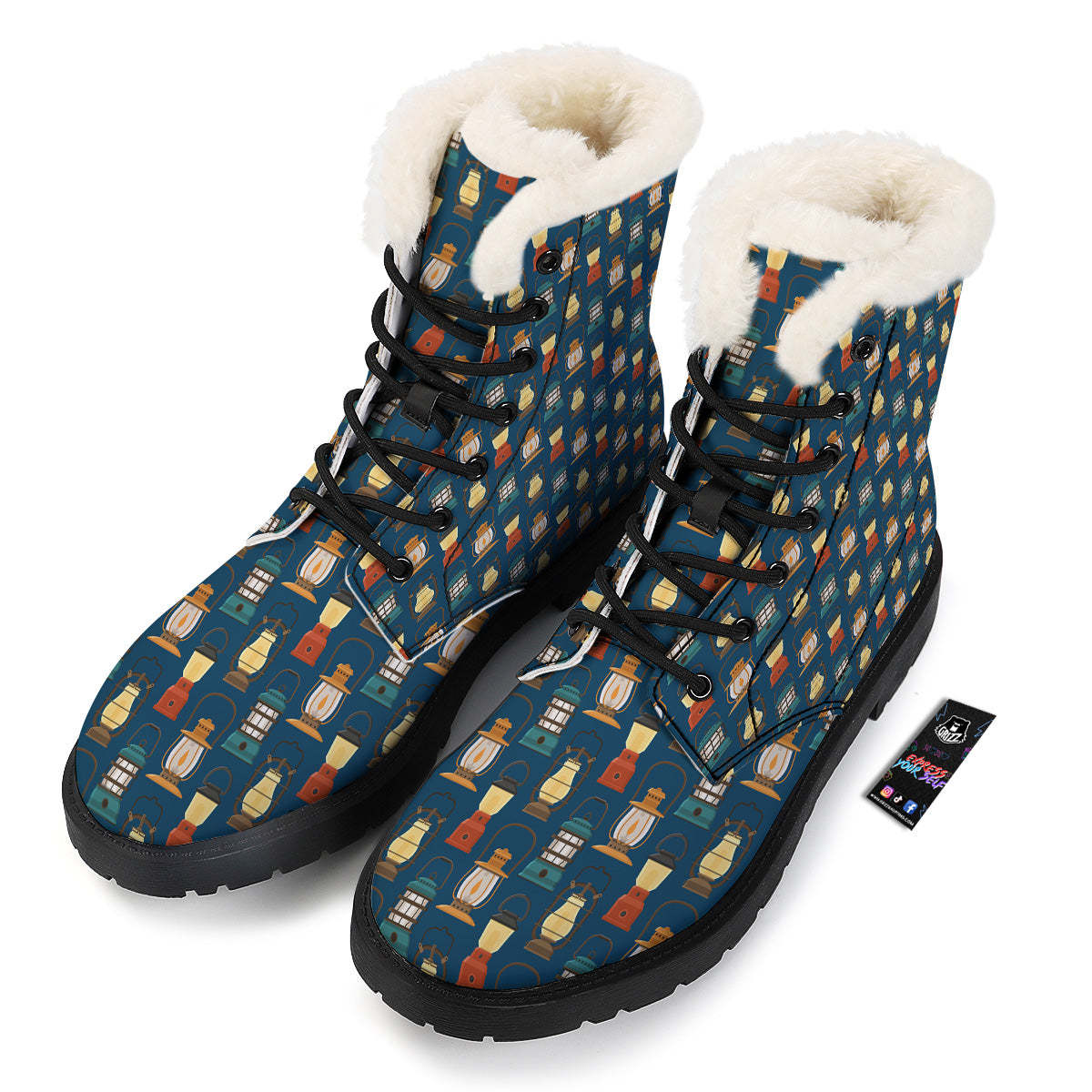 Camping Lantern Vintage Print Pattern Winter Boots-grizzshop