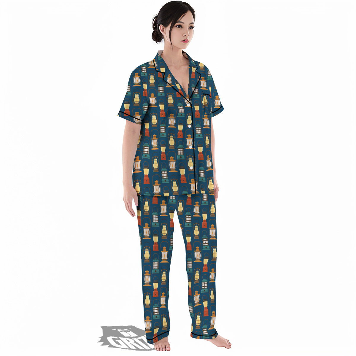 Camping Lantern Vintage Print Pattern Women's Pajamas Set-grizzshop