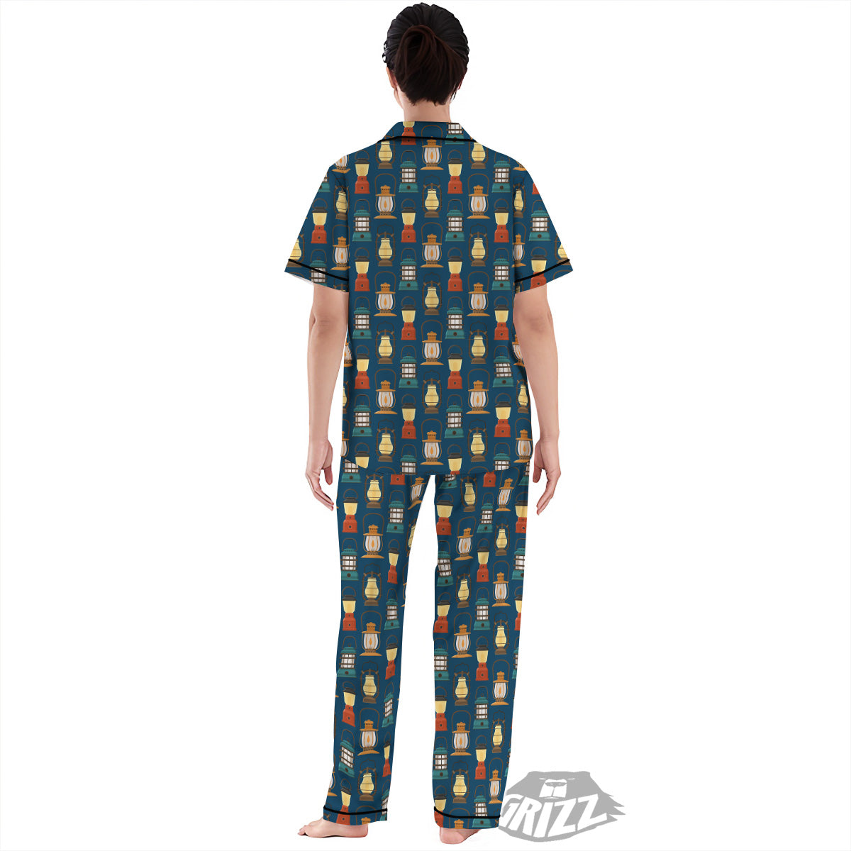 Camping Lantern Vintage Print Pattern Women's Pajamas Set-grizzshop