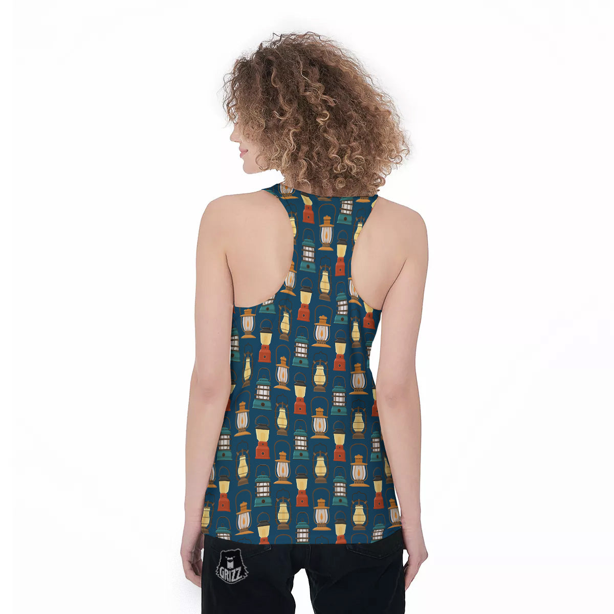 Camping Lantern Vintage Print Pattern Women's Racerback Tank Top-grizzshop