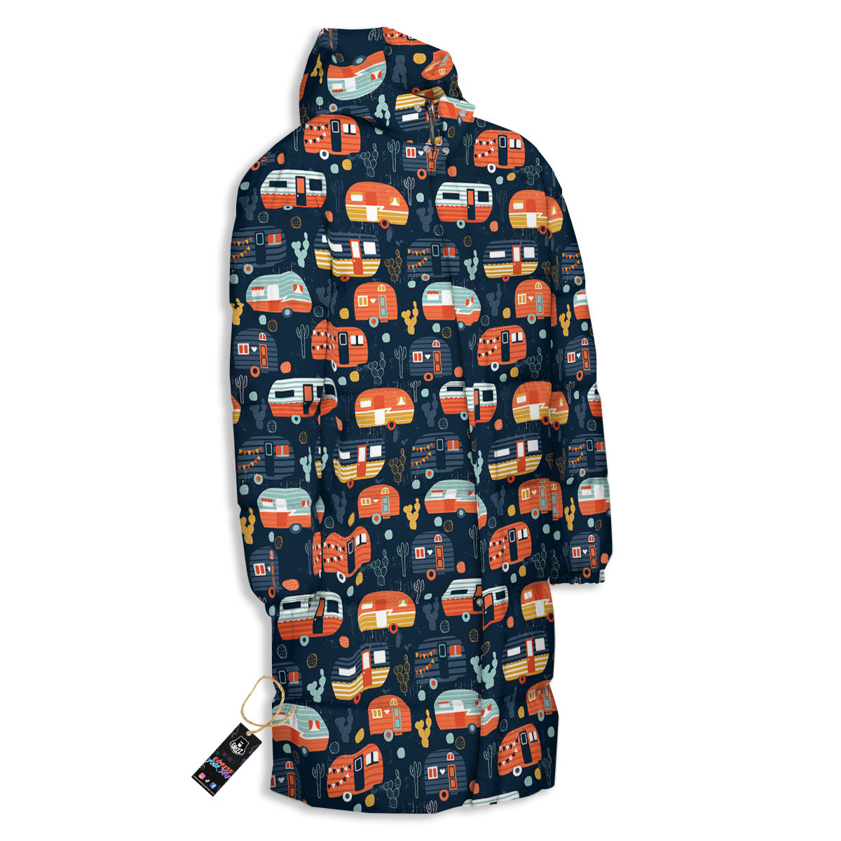Camping Caravan Print Pattern Long Down Jacket