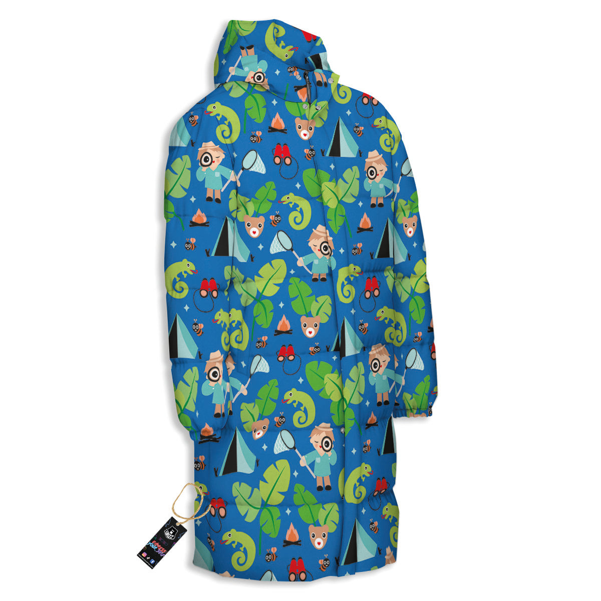 Camping Cute Print Pattern Long Down Jacket