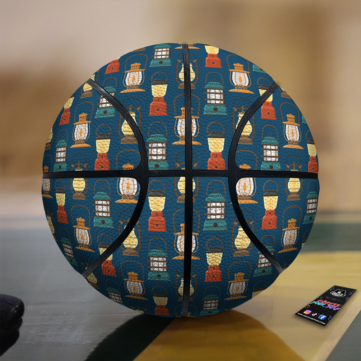 Camping Lantern Vintage Print Pattern Basketball