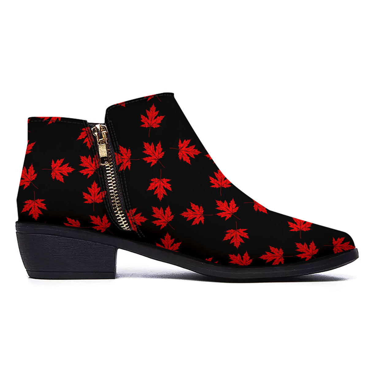 Canadian Maple Leaf Red And Black Print Ankle Boots-grizzshop