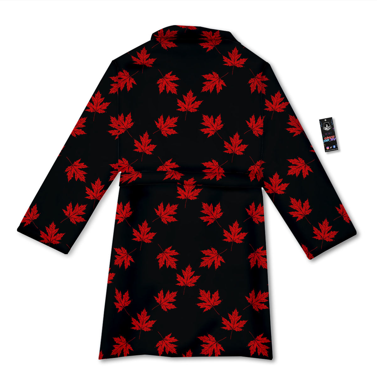 Canadian Maple Leaf Red And Black Print Bathrobe-grizzshop