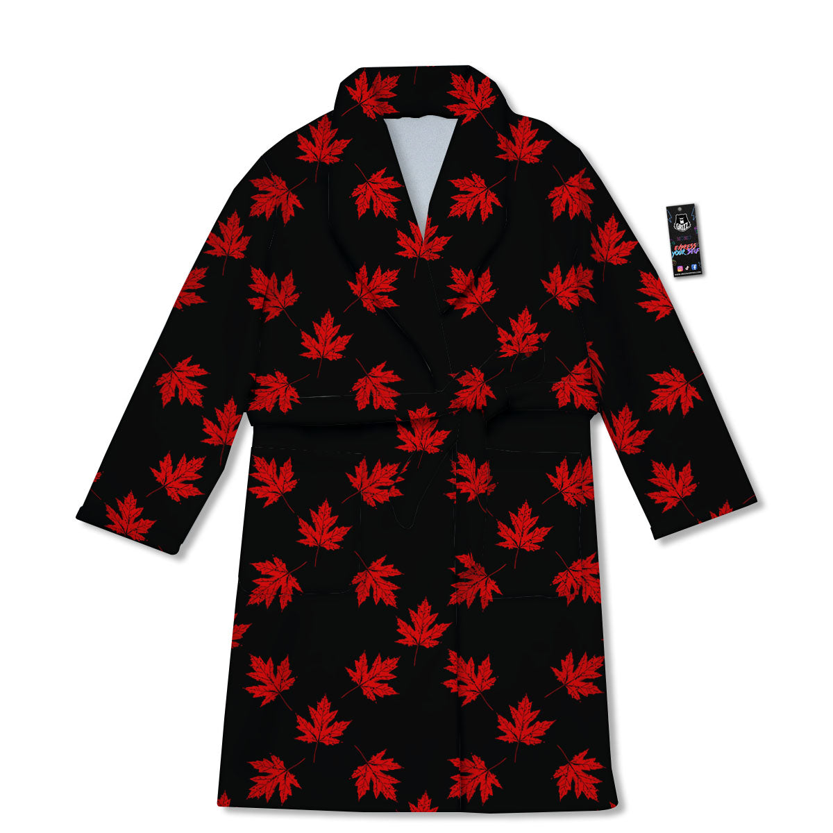 Canadian Maple Leaf Red And Black Print Bathrobe-grizzshop