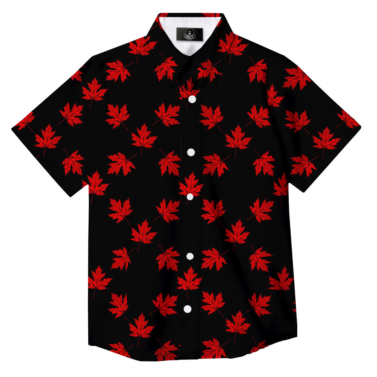 Canadian Maple Leaf Red And Black Print Button Up Shirt-grizzshop