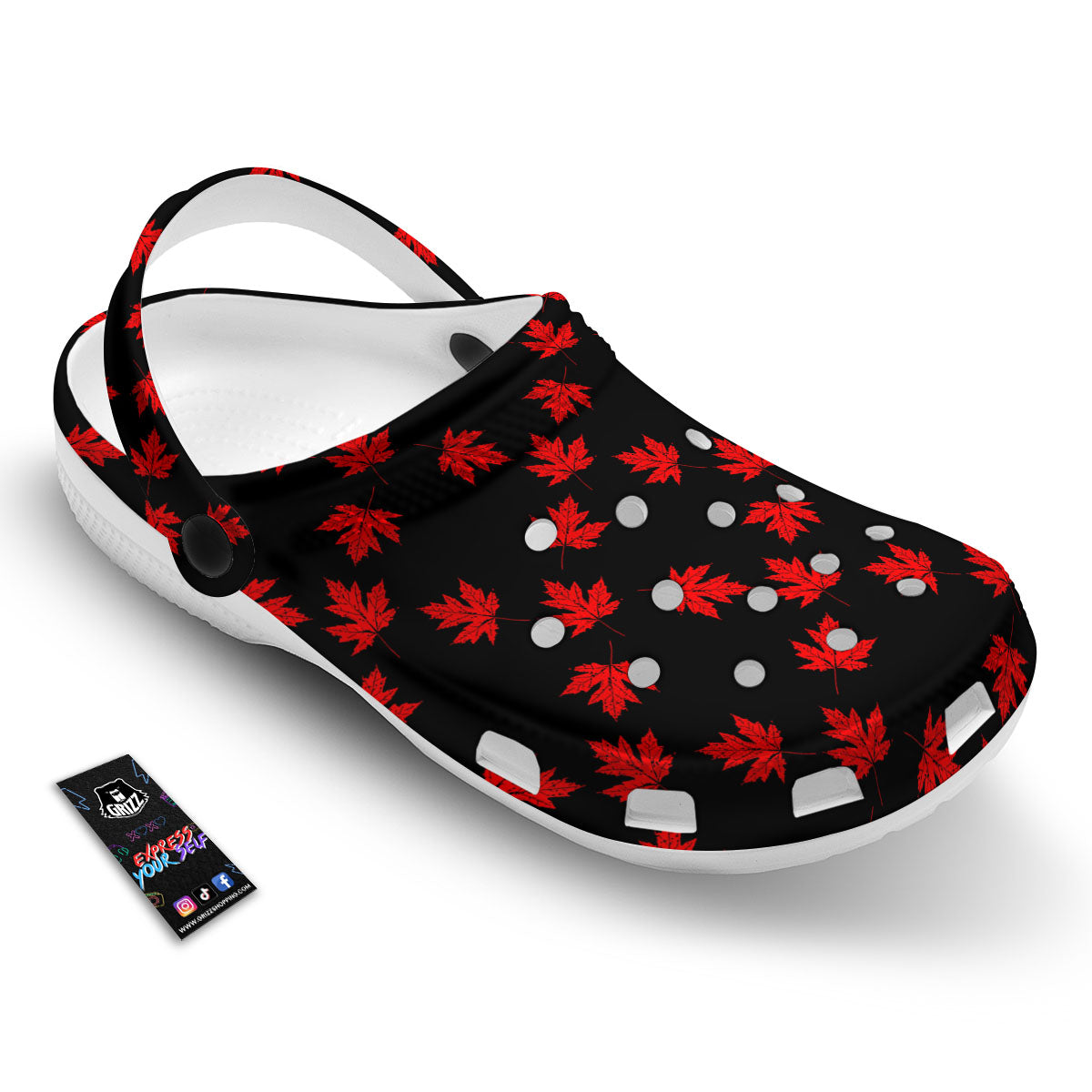 Canadian Maple Leaf Red And Black Print Clog-grizzshop