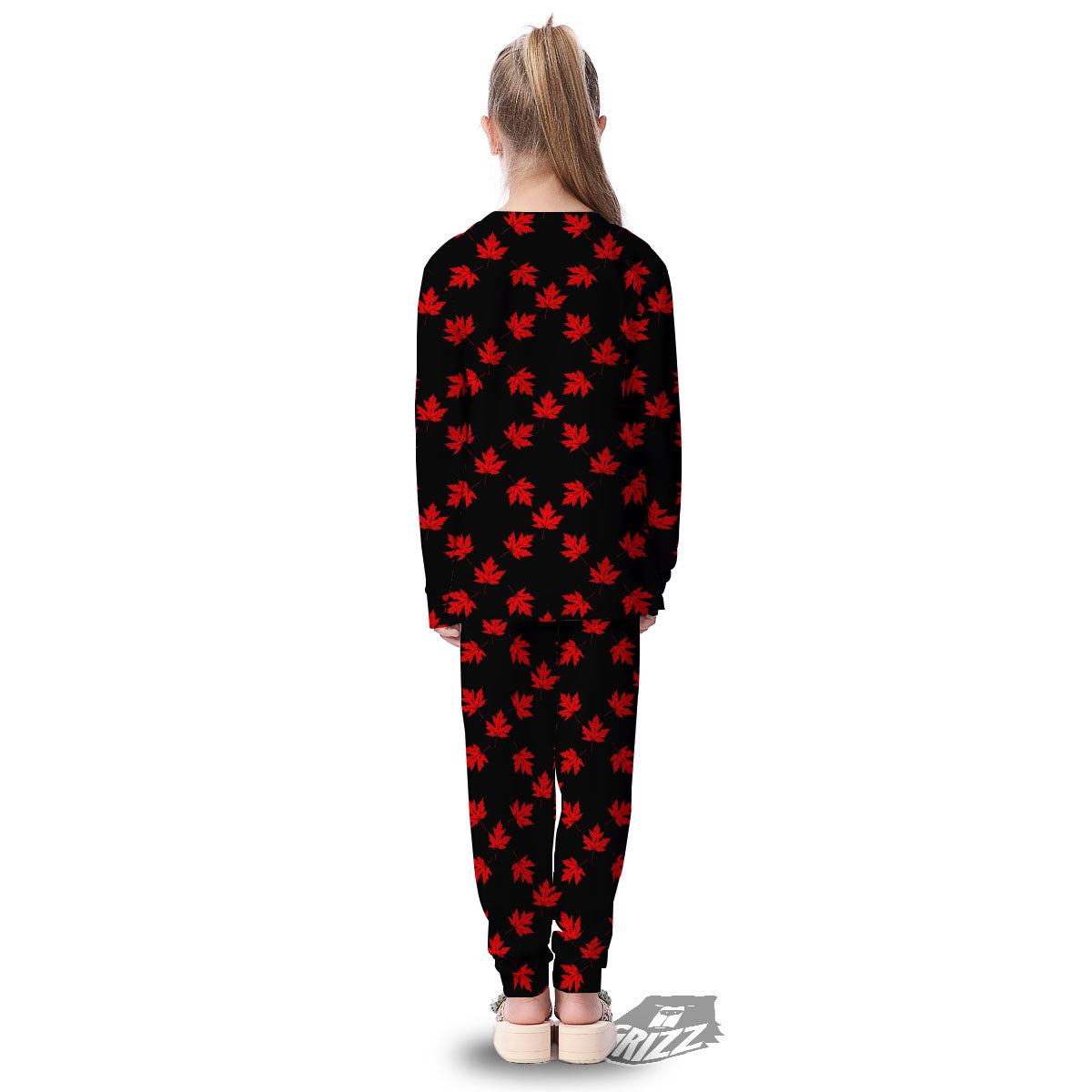 Canadian Maple Leaf Red And Black Print Kid's Pajamas-grizzshop