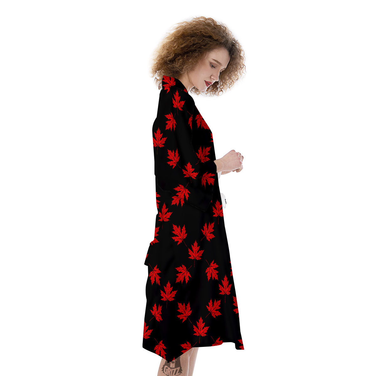 Canadian Maple Leaf Red And Black Print Kimono-grizzshop