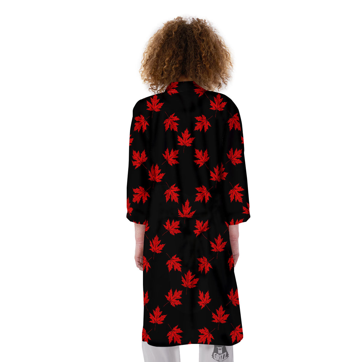 Canadian Maple Leaf Red And Black Print Kimono-grizzshop