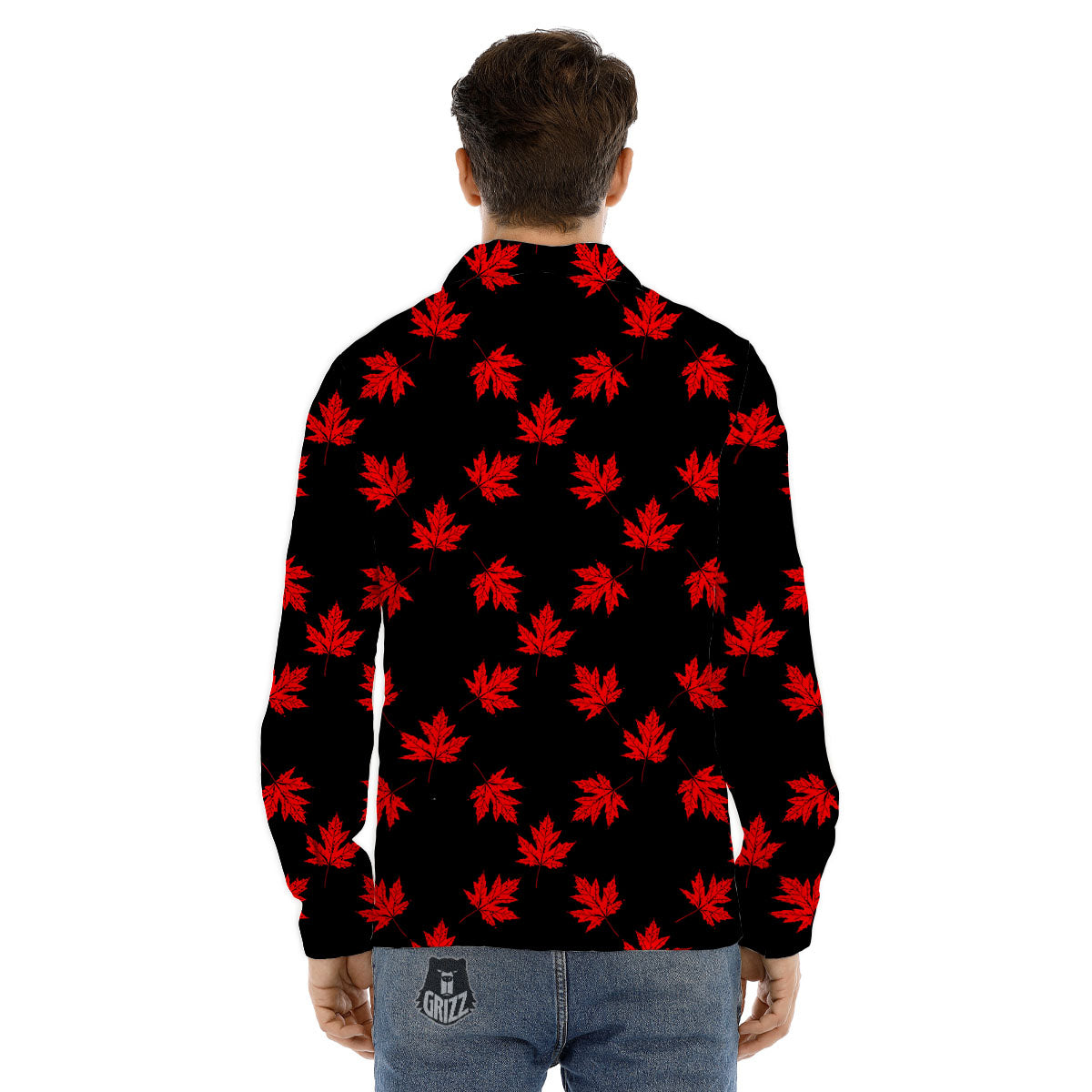 Canadian Maple Leaf Red And Black Print Men's Dress Shirts-grizzshop