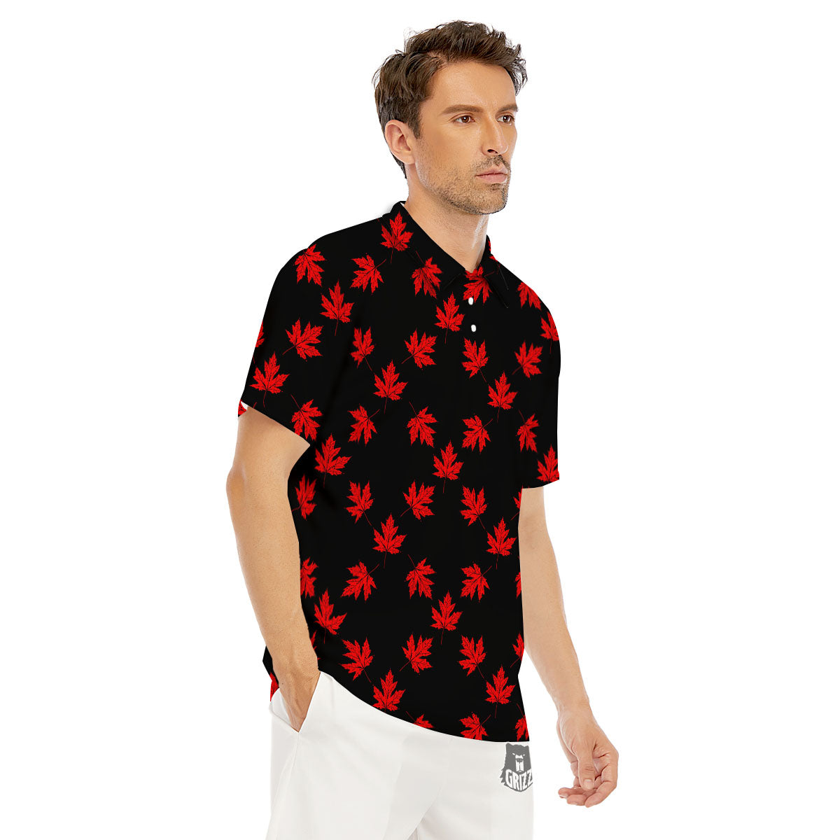 Canadian Maple Leaf Red And Black Print Men's Golf Shirts-grizzshop