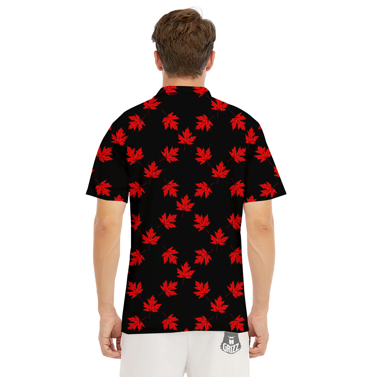 Canadian Maple Leaf Red And Black Print Men's Golf Shirts-grizzshop