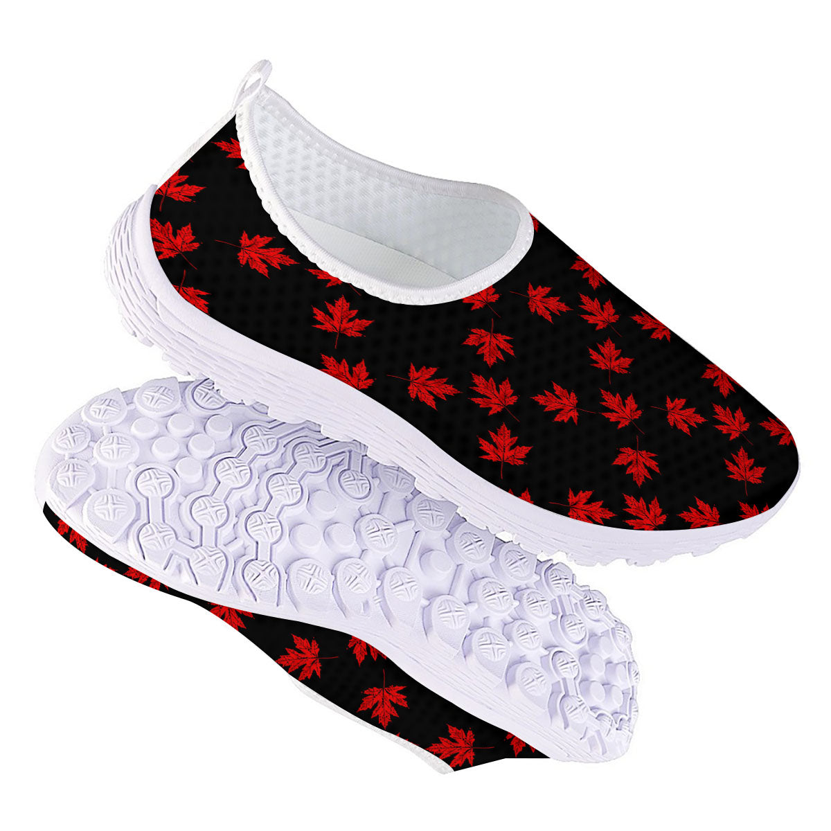 Canadian Maple Leaf Red And Black Print Nurse Shoes-grizzshop