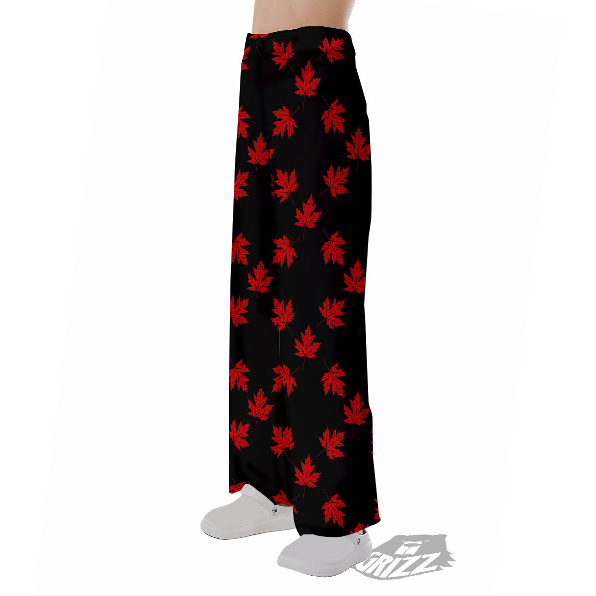 Canadian Maple Leaf Red And Black Print Pajama Pants-grizzshop
