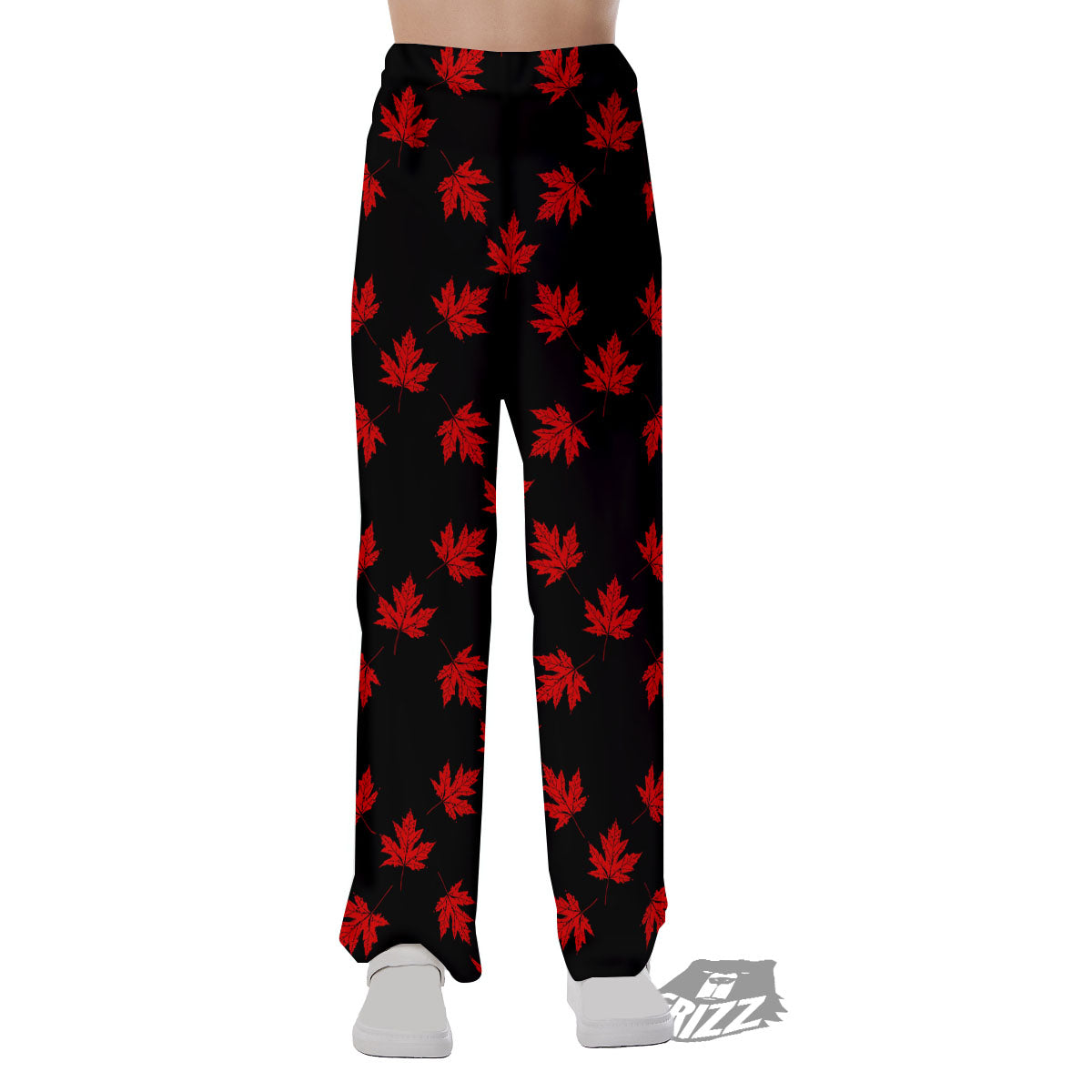 Canadian Maple Leaf Red And Black Print Pajama Pants-grizzshop