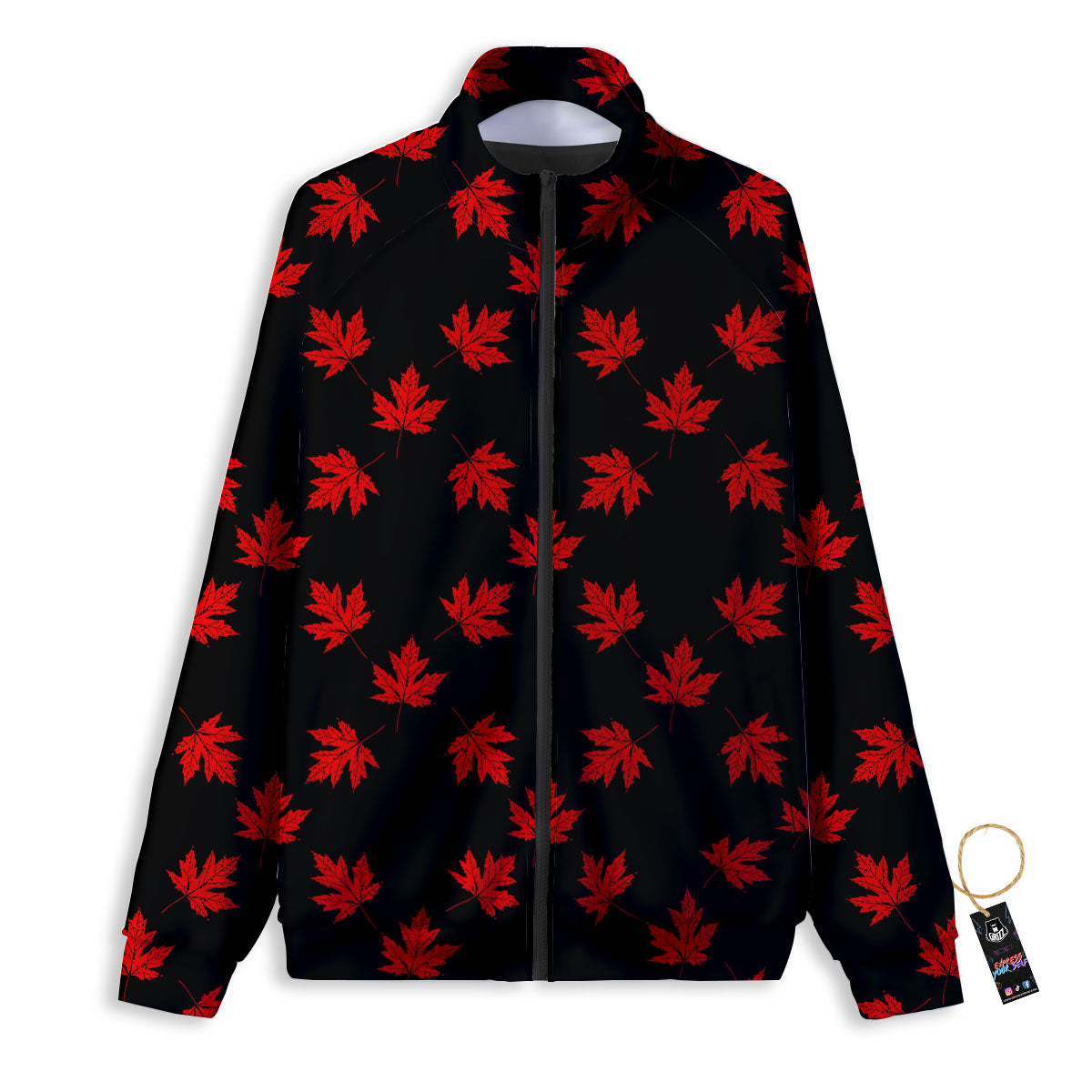 Canadian Maple Leaf Red And Black Print Track Jacket-grizzshop