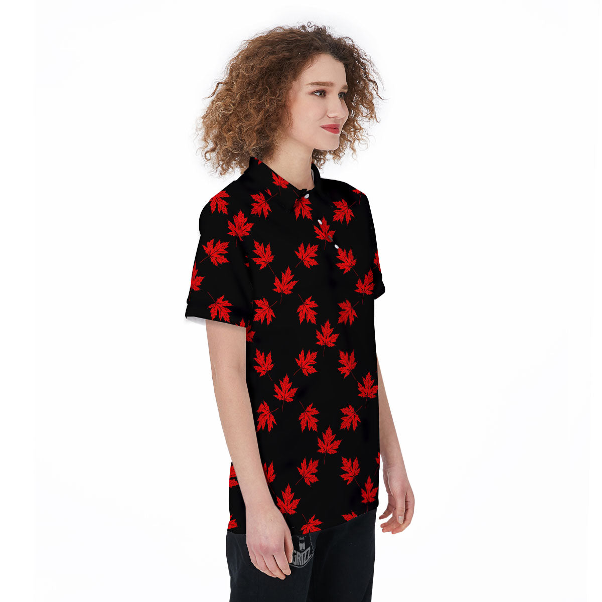 Canadian Maple Leaf Red And Black Print Women's Golf Shirts-grizzshop