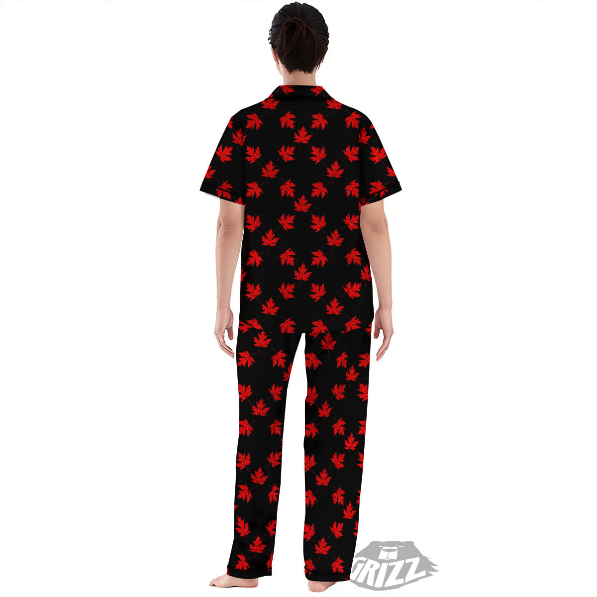 Canadian Maple Leaf Red And Black Print Women's Pajamas Set-grizzshop