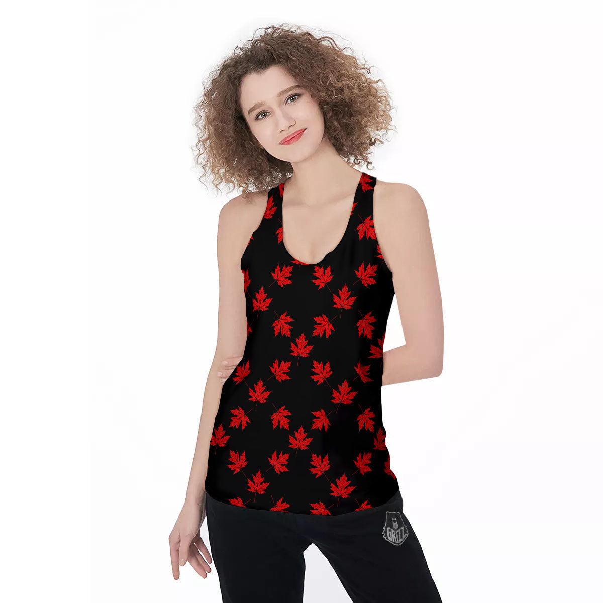 Canadian Maple Leaf Red And Black Print Women's Racerback Tank Top-grizzshop