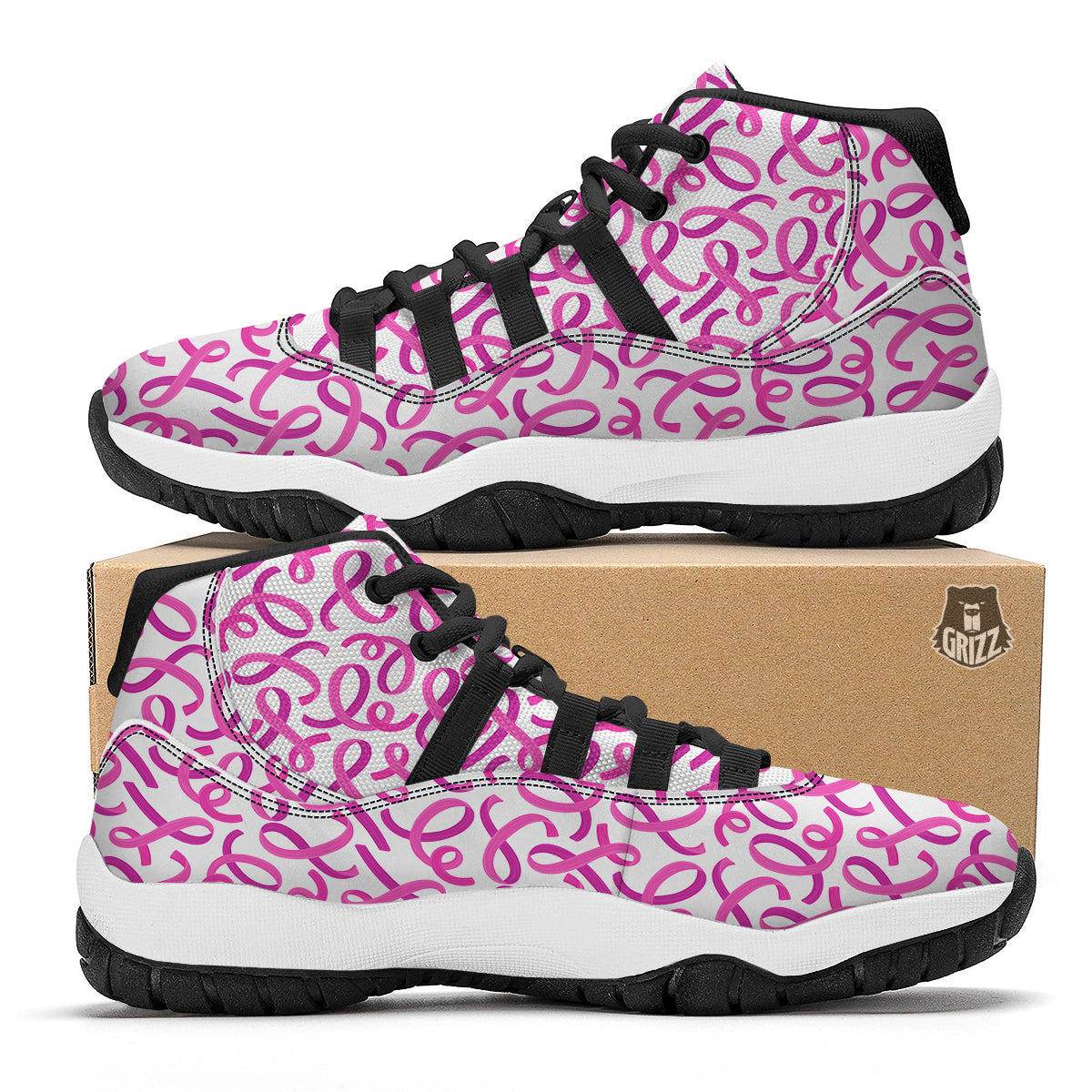Cancer Awareness Print Pattern Black Bball Shoes-grizzshop
