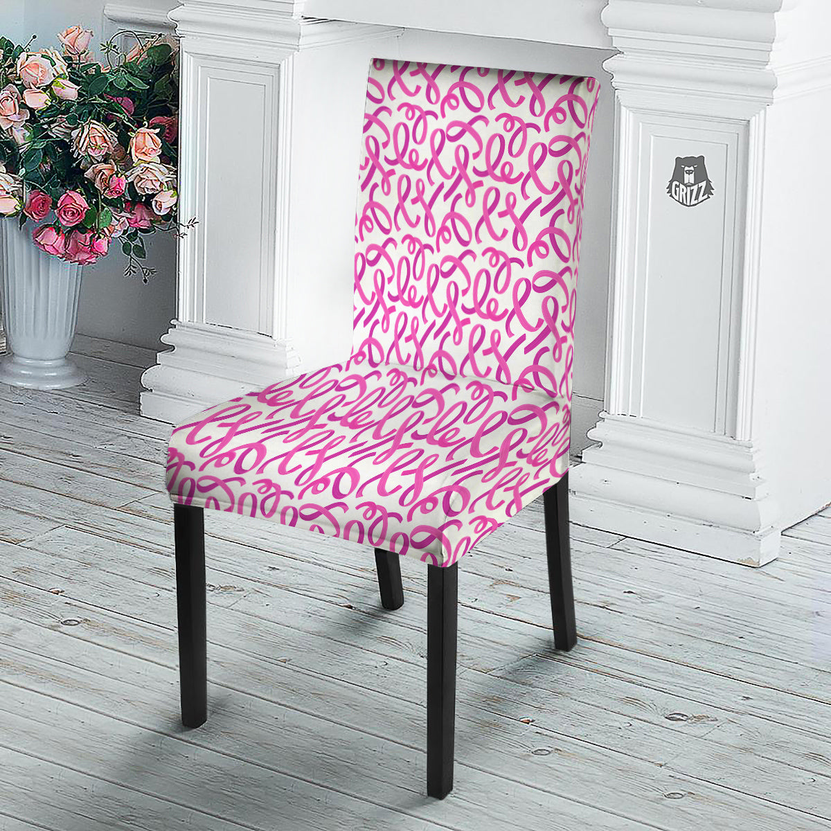 Cancer Awareness Print Pattern Dining Chair Slipcover-grizzshop