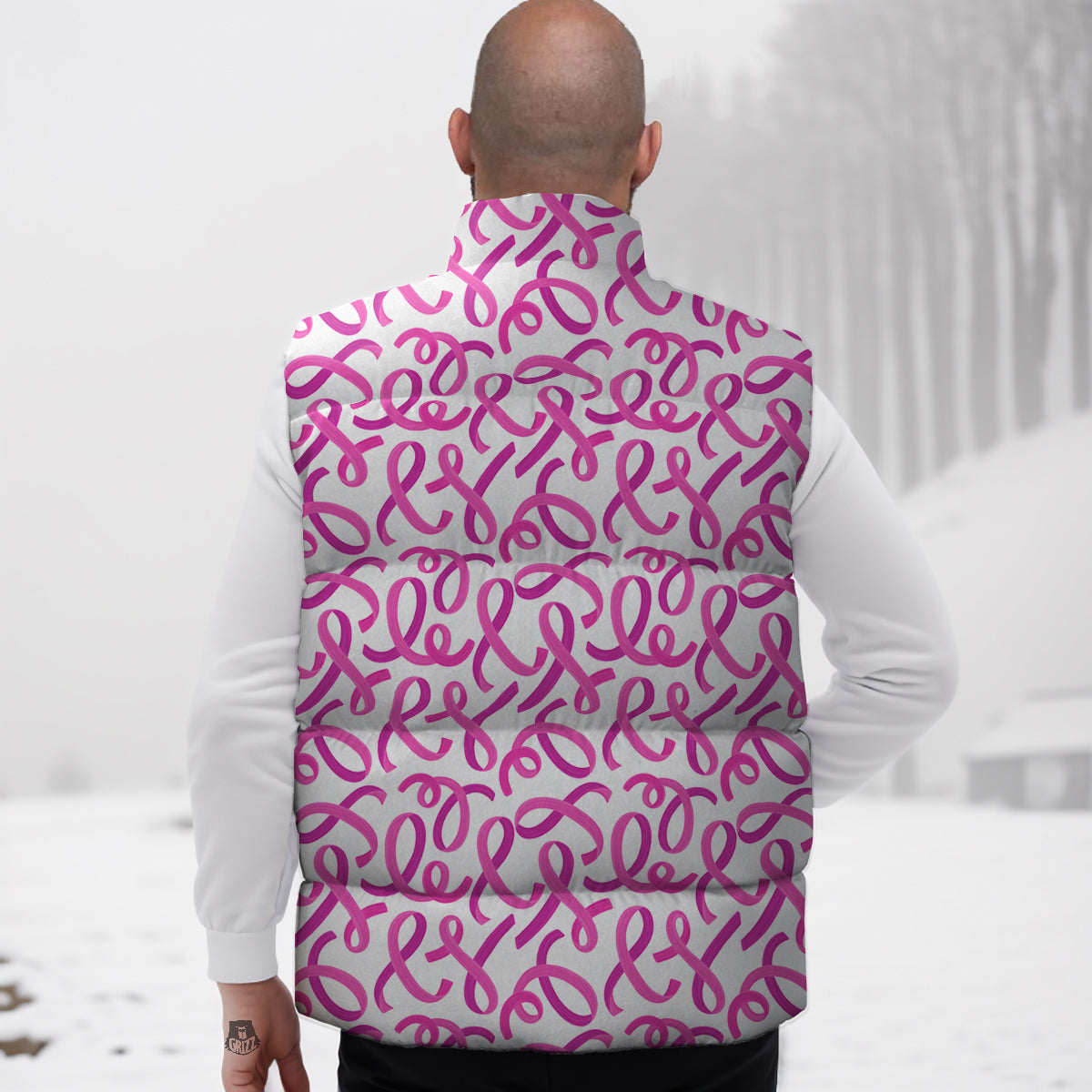 Cancer Awareness Print Pattern Down Vest