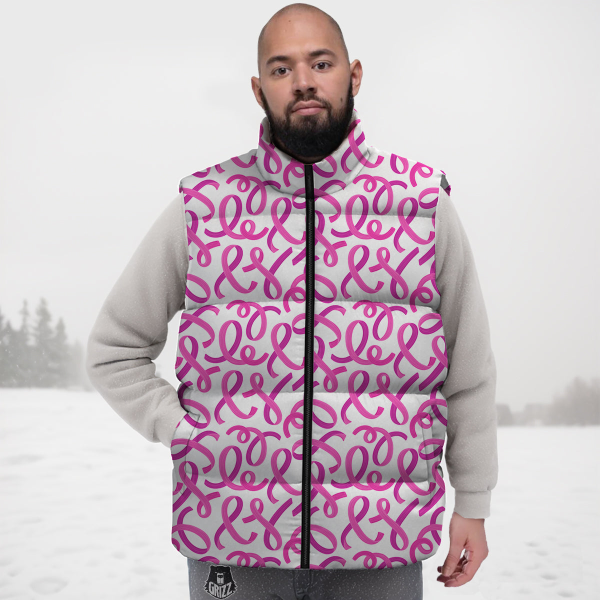 Cancer Awareness Print Pattern Down Vest