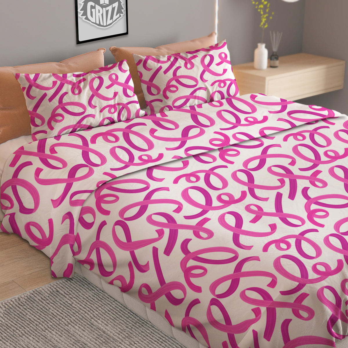Cancer Awareness Print Pattern Duvet Cover Bedding Set