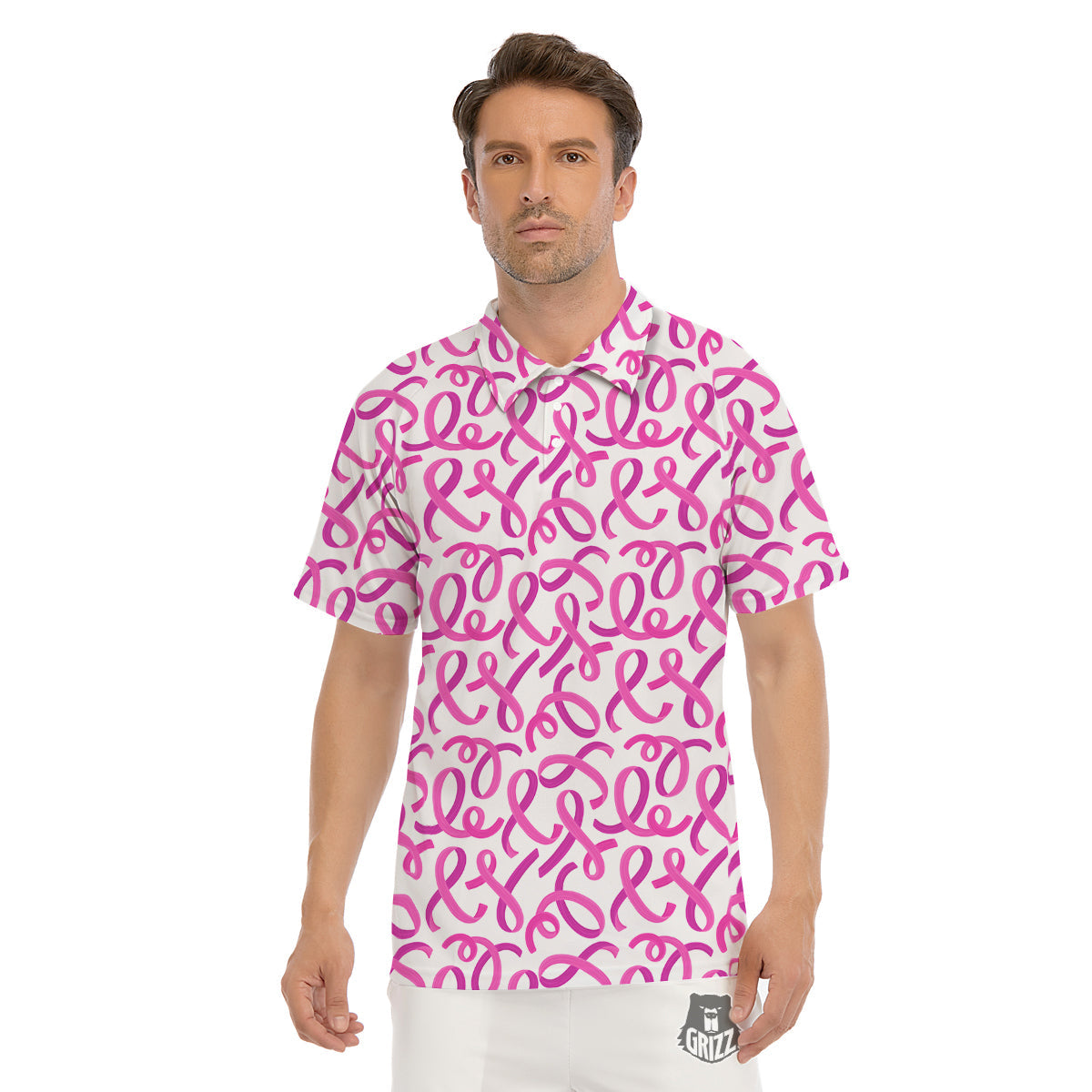 Cancer Awareness Print Pattern Men's Golf Shirts-grizzshop