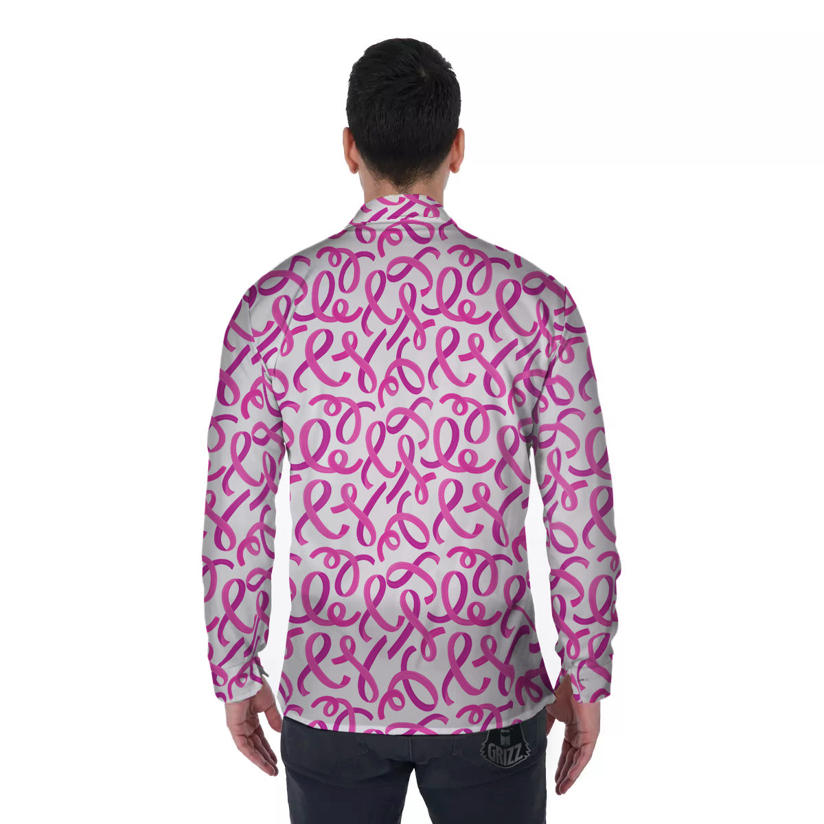 Cancer Awareness Print Pattern Men's Long Sleeve Shirts-grizzshop