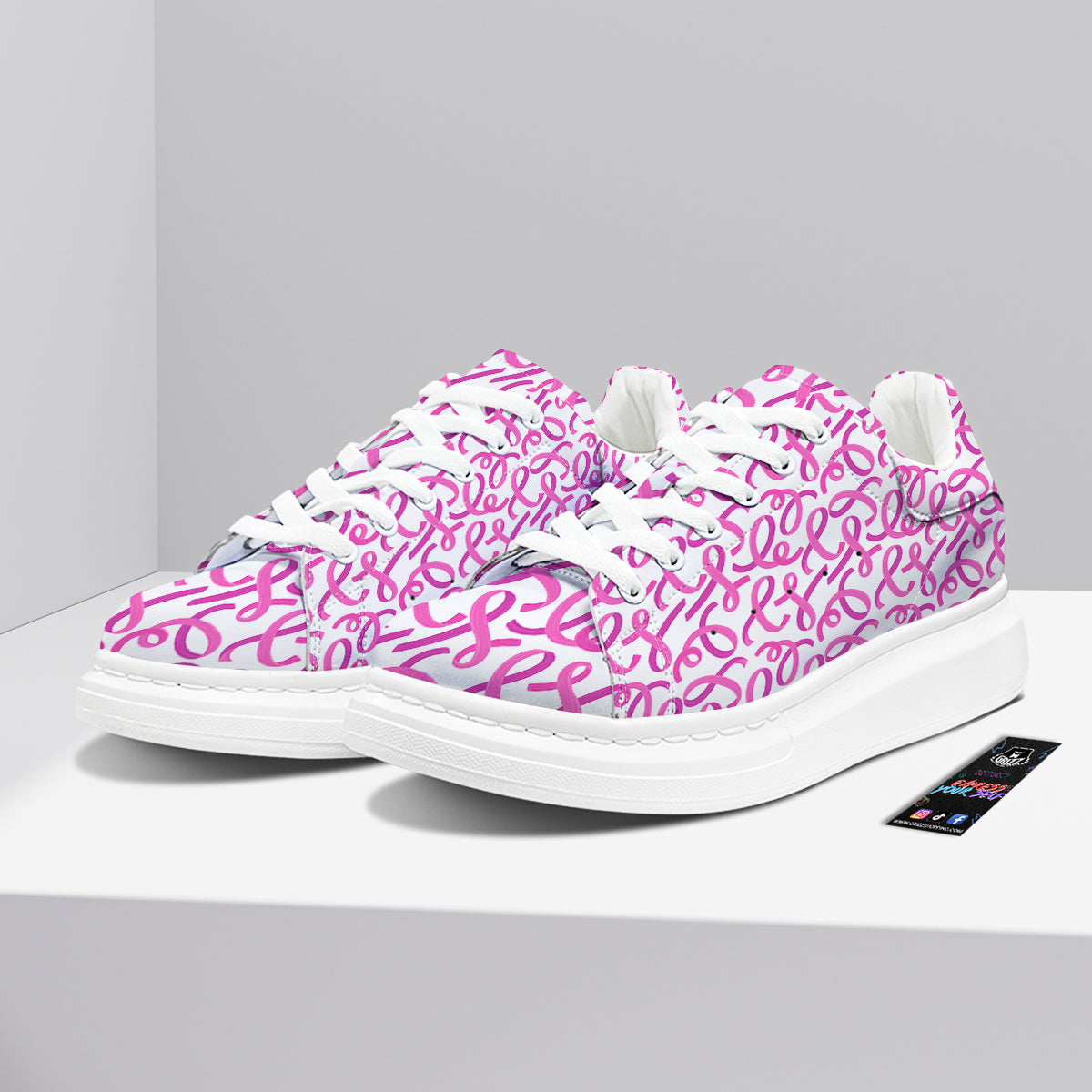 Cancer Awareness Print Pattern Platform Shoes-grizzshop